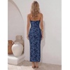 image:imageZESICA Womens Summer Strapless Floral Bodycon Ruched Slit Maxi Formal DressGrey Blue