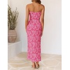image:imageZESICA Womens Summer Strapless Floral Bodycon Ruched Slit Maxi Formal DressHot Pink