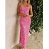 image:imageZESICA Womens Summer Strapless Floral Bodycon Ruched Slit Maxi Formal DressHot Pink
