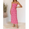 image:imageZESICA Womens Summer Strapless Floral Bodycon Ruched Slit Maxi Formal DressHot Pink
