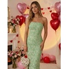 image:imageZESICA Womens Summer Strapless Floral Bodycon Ruched Slit Maxi Formal DressLight Green