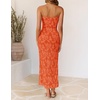 image:imageZESICA Womens Summer Strapless Floral Bodycon Ruched Slit Maxi Formal DressOrange