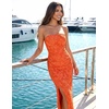 image:imageZESICA Womens Summer Strapless Floral Bodycon Ruched Slit Maxi Formal DressOrange