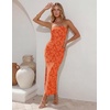 image:imageZESICA Womens Summer Strapless Floral Bodycon Ruched Slit Maxi Formal DressOrange