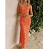 image:imageZESICA Womens Summer Strapless Floral Bodycon Ruched Slit Maxi Formal DressOrange