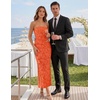 image:imageZESICA Womens Summer Strapless Floral Bodycon Ruched Slit Maxi Formal DressOrange