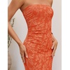 image:imageZESICA Womens Summer Strapless Floral Bodycon Ruched Slit Maxi Formal DressOrange