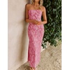 image:imageZESICA Womens Summer Strapless Floral Bodycon Ruched Slit Maxi Formal DressPink
