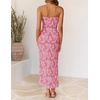 image:imageZESICA Womens Summer Strapless Floral Bodycon Ruched Slit Maxi Formal DressPink