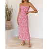 image:imageZESICA Womens Summer Strapless Floral Bodycon Ruched Slit Maxi Formal DressPink