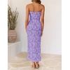 image:imageZESICA Womens Summer Strapless Floral Bodycon Ruched Slit Maxi Formal DressPurple