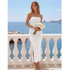 image:imageZESICA Womens Summer Strapless Floral Bodycon Ruched Slit Maxi Formal DressWhite