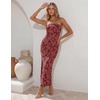 image:imageZESICA Womens Summer Strapless Floral Bodycon Ruched Slit Maxi Formal DressWine Red
