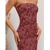 image:imageZESICA Womens Summer Strapless Floral Bodycon Ruched Slit Maxi Formal DressWine Red