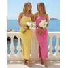 image:imageZESICA Womens Summer Strapless Floral Bodycon Ruched Slit Maxi Formal DressYellow