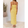 image:imageZESICA Womens Summer Strapless Floral Bodycon Ruched Slit Maxi Formal DressYellow