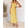 image:imageZESICA Womens Summer Strapless Floral Bodycon Ruched Slit Maxi Formal DressYellow