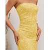image:imageZESICA Womens Summer Strapless Floral Bodycon Ruched Slit Maxi Formal DressYellow