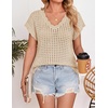 image:imageZESICA Womens Summer Sweater Vest Crochet Eyelet Cap Sleeve Cute Beach TopBeige