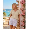 image:imageZESICA Womens Summer Sweater Vest Crochet Eyelet Cap Sleeve Cute Beach TopBeige