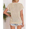 image:imageZESICA Womens Summer Sweater Vest Crochet Eyelet Cap Sleeve Cute Beach TopBeige