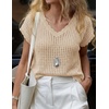 image:imageZESICA Womens Summer Sweater Vest Crochet Eyelet Cap Sleeve Cute Beach TopBeige
