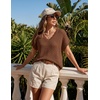 image:imageZESICA Womens Summer Sweater Vest Crochet Eyelet Cap Sleeve Cute Beach TopChocolate Brown