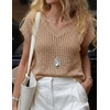 image:imageZESICA Womens Summer Sweater Vest Crochet Eyelet Cap Sleeve Cute Beach TopLight Khaki
