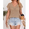 image:imageZESICA Womens Summer Sweater Vest Crochet Eyelet Cap Sleeve Cute Beach TopLight Khaki