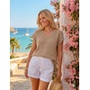 image:imageZESICA Womens Summer Sweater Vest Crochet Eyelet Cap Sleeve Cute Beach TopLight Khaki