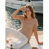 image:imageZESICA Womens Summer Sweater Vest Crochet Eyelet Cap Sleeve Cute Beach TopLight Khaki