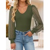 image:imageZESICA Womens V Neck Cute Sexy Long Sleeve Fall Shirt Dressy Casual TopArmy Green
