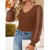 image:imageZESICA Womens V Neck Cute Sexy Long Sleeve Fall Shirt Dressy Casual TopBrown