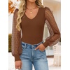 image:imageZESICA Womens V Neck Cute Sexy Long Sleeve Fall Shirt Dressy Casual TopBrown