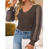 image:imageZESICA Womens V Neck Cute Sexy Long Sleeve Fall Shirt Dressy Casual TopCoffee