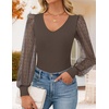 image:imageZESICA Womens V Neck Cute Sexy Long Sleeve Fall Shirt Dressy Casual TopCoffee