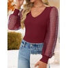 image:imageZESICA Womens V Neck Cute Sexy Long Sleeve Fall Shirt Dressy Casual TopWine Red