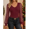 image:imageZESICA Womens V Neck Cute Sexy Long Sleeve Fall Shirt Dressy Casual TopWine Red