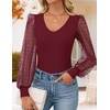 image:imageZESICA Womens V Neck Cute Sexy Long Sleeve Fall Shirt Dressy Casual TopWine Red
