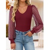 image:imageZESICA Womens V Neck Cute Sexy Long Sleeve Fall Shirt Dressy Casual TopWine Red