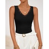image:imageZESICA Womens V Neck Lace Tanks Summer Sleeveless Cami ShirtsBlack