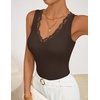 image:imageZESICA Womens V Neck Lace Tanks Summer Sleeveless Cami ShirtsCoffee
