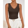 image:imageZESICA Womens V Neck Lace Tanks Summer Sleeveless Cami ShirtsCoffee