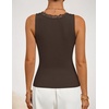 image:imageZESICA Womens V Neck Lace Tanks Summer Sleeveless Cami ShirtsCoffee
