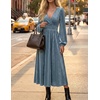 image:imageZESICA Womens Velvet Wedding Guest Cocktail Long Sleeve Winter DressGrey Blue