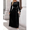 image:imageZESICA Womens Winter Velvet Long Puff Sleeve Maxi DressBlack