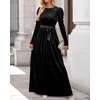 image:imageZESICA Womens Winter Velvet Long Puff Sleeve Maxi DressBlack