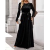 image:imageZESICA Womens Winter Velvet Long Puff Sleeve Maxi DressBlack