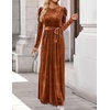 image:imageZESICA Womens Winter Velvet Long Puff Sleeve Maxi DressCaramel