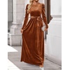 image:imageZESICA Womens Winter Velvet Long Puff Sleeve Maxi DressCaramel